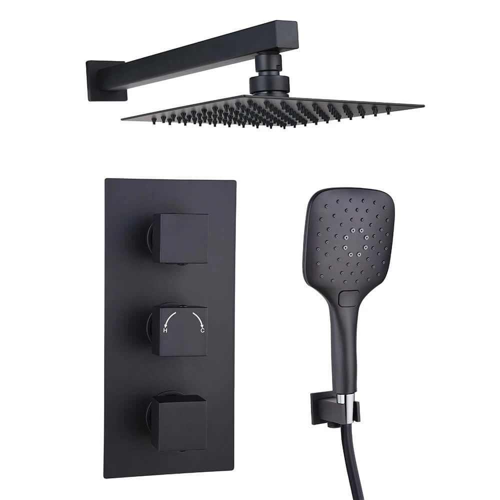 Noir Matt Black Square Concealed Shower System With Fixed Head & Wall Mounted Shower Handset 4 Noir Matt Black Square Concealed Shower System With Fixed Head & Wall Mounted Shower Handset - Image 2