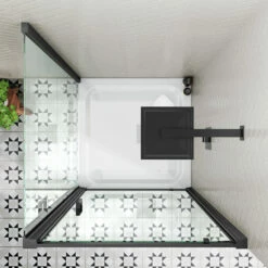 Harbour Primrose 6mm Matt Black Pivot Shower Door - 760mm 18 Harbour Primrose 6mm Matt Black Pivot Shower Door - 760mm -TAP WAREHOUSE Shop drench noir square enclosure side panel black lifestyle2