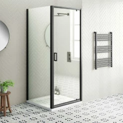 Harbour Primrose 6mm Matt Black Pivot Shower Door - 760mm 17 Harbour Primrose 6mm Matt Black Pivot Shower Door - 760mm -TAP WAREHOUSE Shop drench noir square enclosure side panel black lifetsyle1