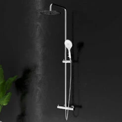 Drench Round Telescopic WRAS-Approved Thermostatic Rigid Riser Shower Set With Slim Head