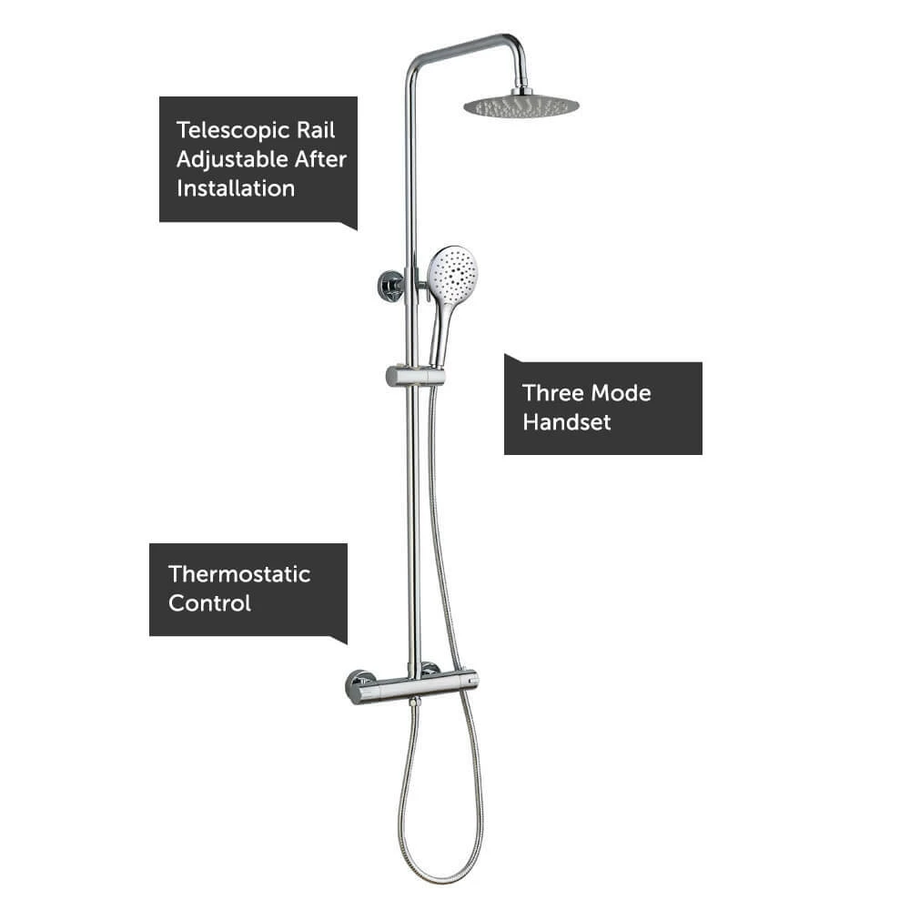 Drench Round Telescopic WRAS-Approved Thermostatic Rigid Riser Shower Set With Slim Head 5 Drench Round Telescopic WRAS-Approved Thermostatic Rigid Riser Shower Set With Slim Head - Image 3