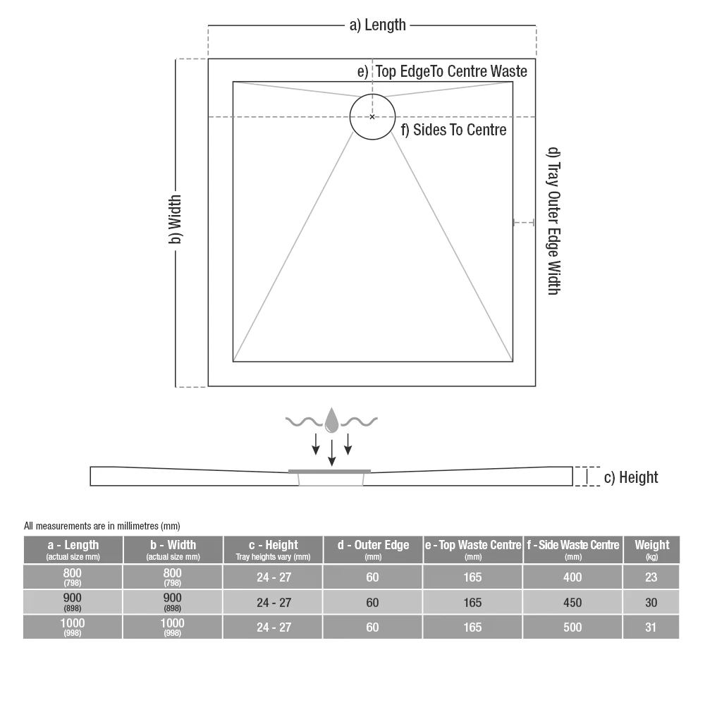 Drench 25mm Wafer Thin Luxury Stone Square Shower Tray - 800 X 800mm 6 Drench 25mm Wafer Thin Luxury Stone Square Shower Tray - 800 X 800mm - Image 4