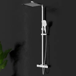 Drench Square Telescopic WRAS-Approved Thermostatic Rigid Riser Shower Set With Slim Head