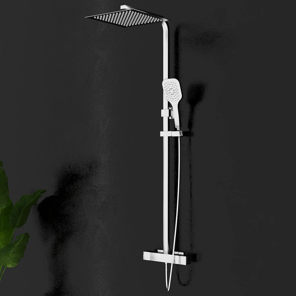 Drench Square Telescopic WRAS-Approved Thermostatic Rigid Riser Shower Set With Slim Head 3 Drench Square Telescopic WRAS-Approved Thermostatic Rigid Riser Shower Set With Slim Head