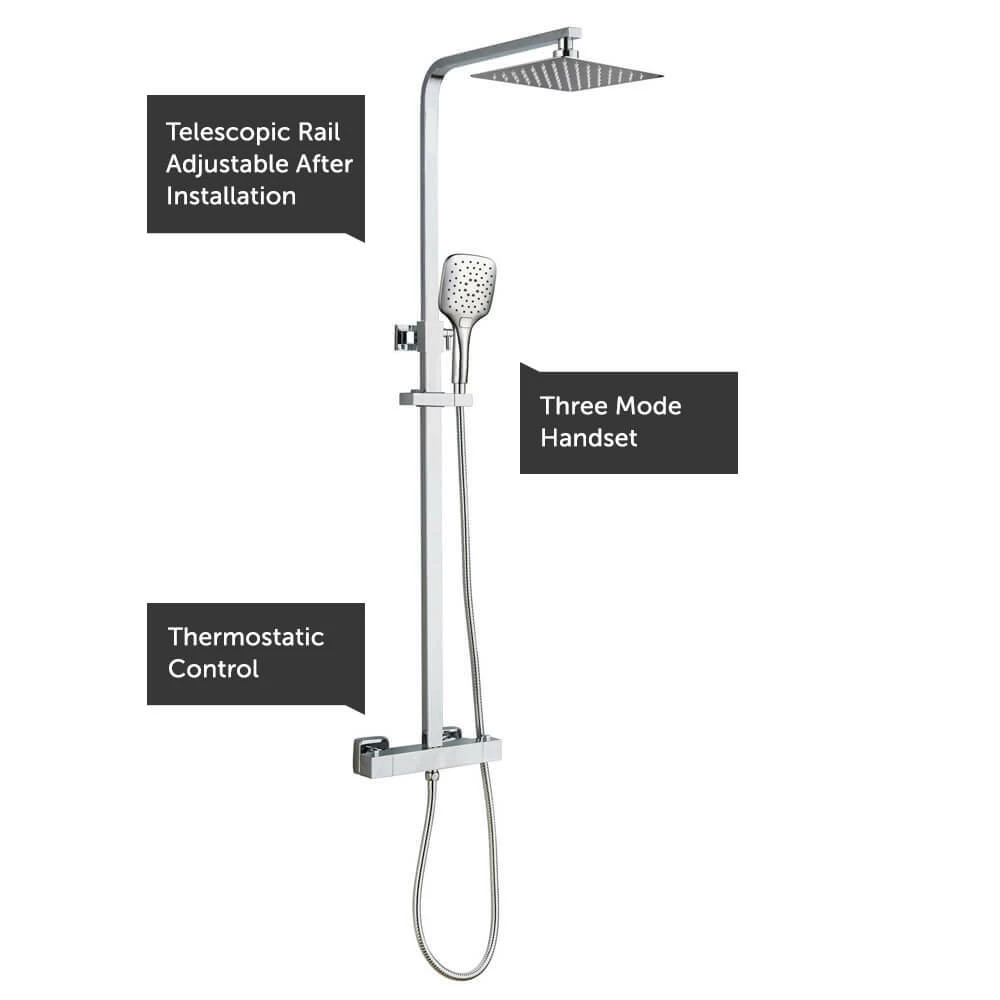 Drench Square Telescopic WRAS-Approved Thermostatic Rigid Riser Shower Set With Slim Head 5 Drench Square Telescopic WRAS-Approved Thermostatic Rigid Riser Shower Set With Slim Head - Image 3