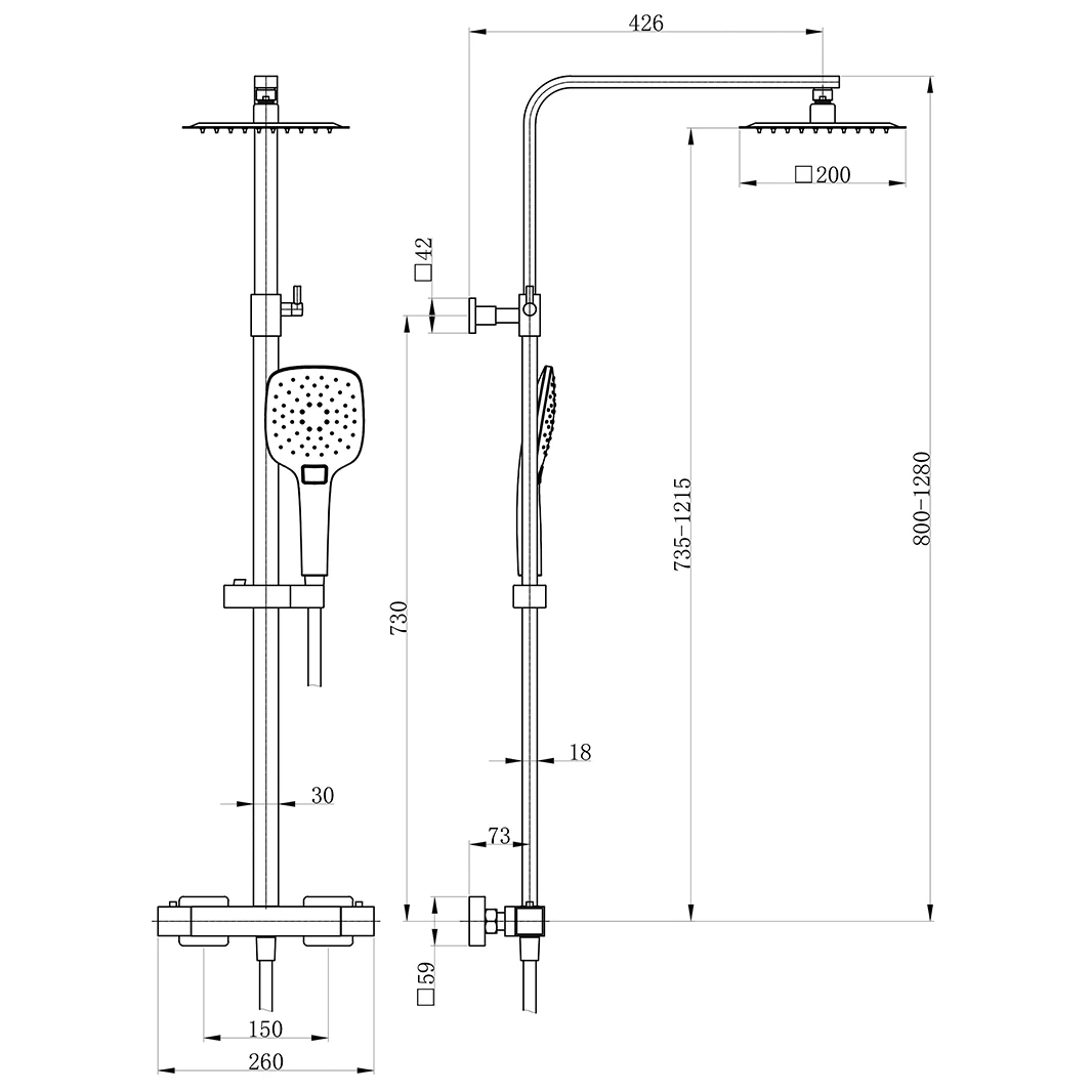 Drench Square Telescopic WRAS-Approved Thermostatic Rigid Riser Shower Set With Slim Head 6 Drench Square Telescopic WRAS-Approved Thermostatic Rigid Riser Shower Set With Slim Head - Image 4