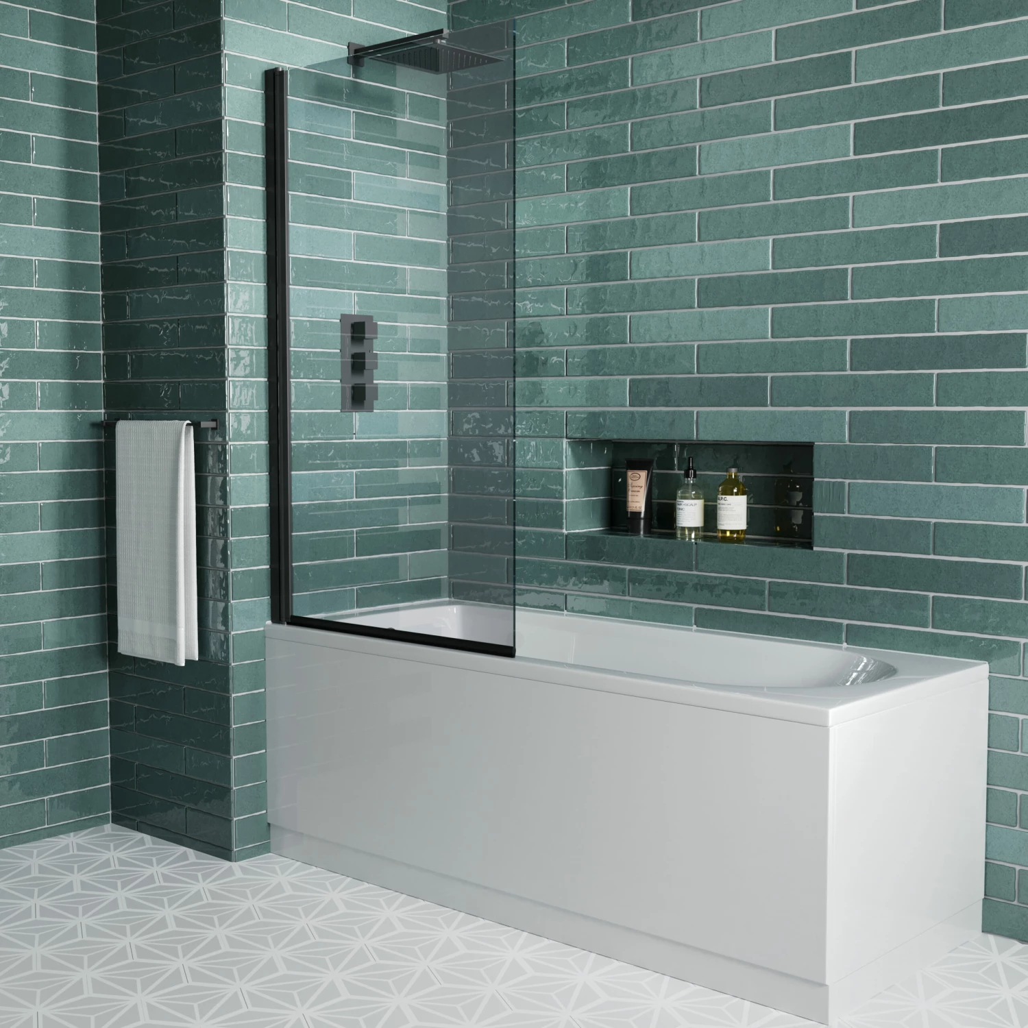 Vellamo Matt Black 6mm Smoked Black Hinged Bath Screen - 1400 X 800mm 4 Vellamo Matt Black 6mm Smoked Black Hinged Bath Screen - 1400 X 800mm - Image 2