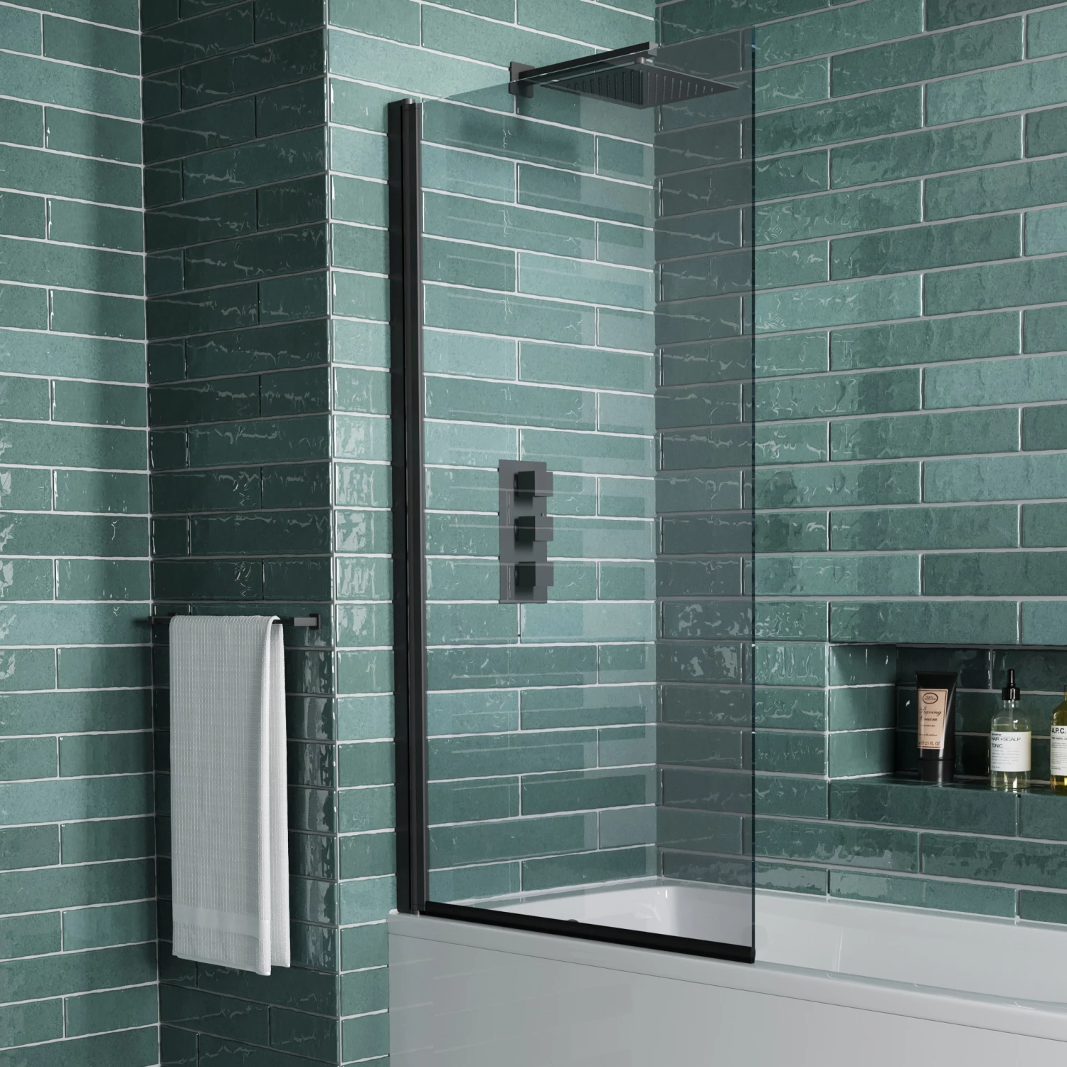 Vellamo Matt Black 6mm Smoked Black Hinged Bath Screen - 1400 X 800mm 3 Vellamo Matt Black 6mm Smoked Black Hinged Bath Screen - 1400 X 800mm