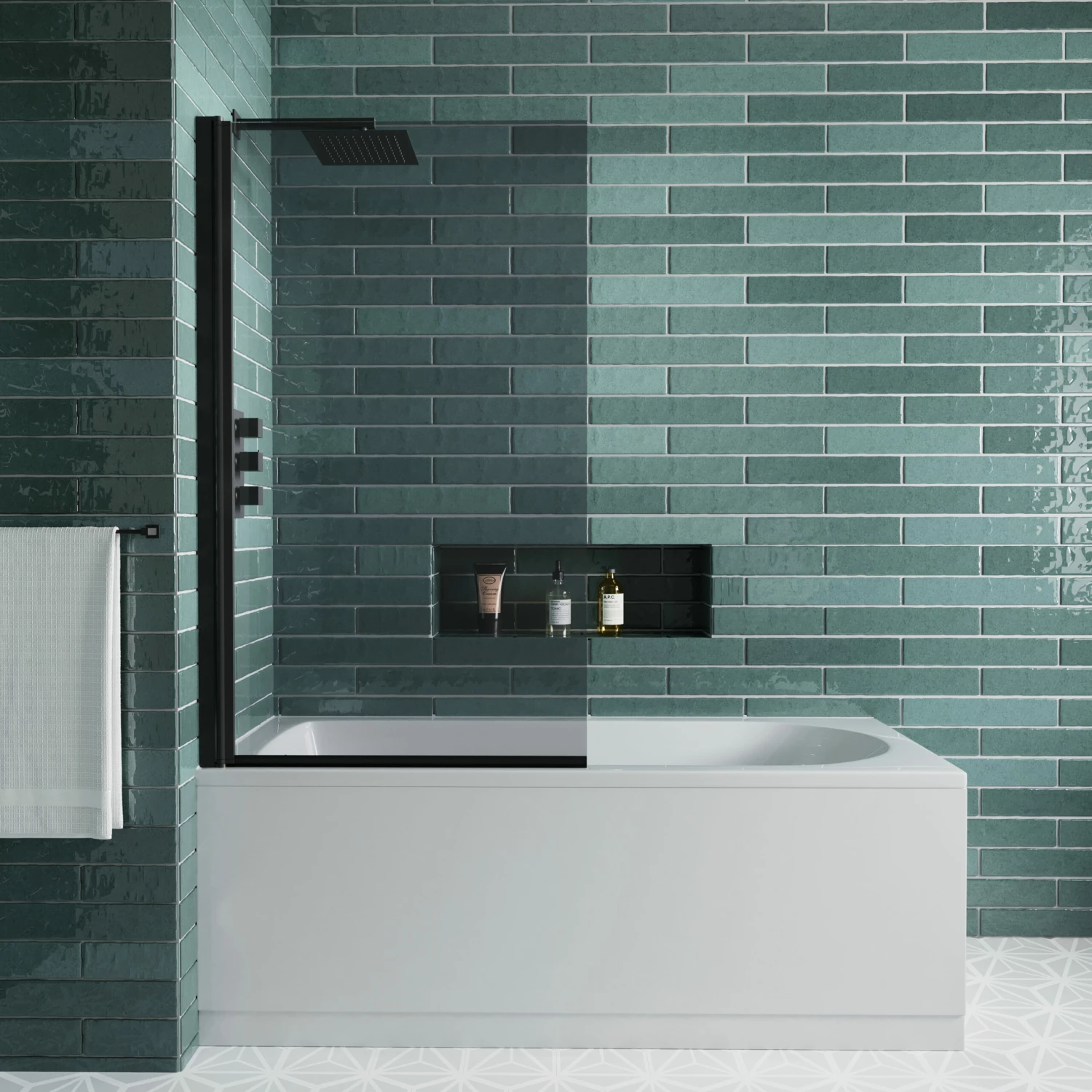 Vellamo Matt Black 6mm Smoked Black Hinged Bath Screen - 1400 X 800mm 5 Vellamo Matt Black 6mm Smoked Black Hinged Bath Screen - 1400 X 800mm - Image 3