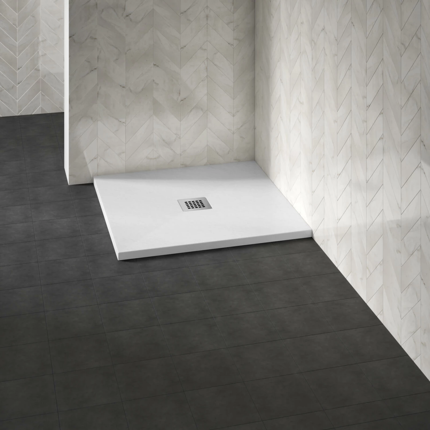 Drench Naturals White Thin Slate-Effect Square Shower Tray - 900 X 900mm 8 Drench Naturals White Thin Slate-Effect Square Shower Tray - 900 X 900mm - Image 6