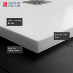 Drench Naturals White Thin Slate-Effect Square Shower Tray - 900 X 900mm 12 Drench Naturals White Thin Slate-Effect Square Shower Tray - 900 X 900mm -TAP WAREHOUSE Shop drench white ultra thin square shower tray lifestyle callouts
