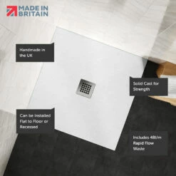 Drench Naturals White Thin Slate-Effect Square Shower Tray - 900 X 900mm 13 Drench Naturals White Thin Slate-Effect Square Shower Tray - 900 X 900mm -TAP WAREHOUSE Shop drench white ultra thin square shower tray lifestyle callouts 3