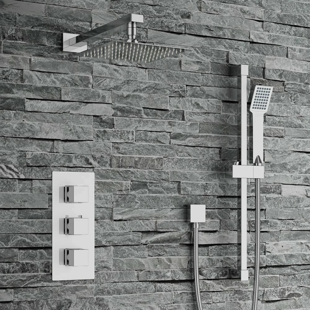 Drew Square Concealed Shower Valve With Fixed Head & Slide Rail Kit - 180mm Square Fixed Ceiling Arm - 400mm Head 3 Drew Square Concealed Shower Valve With Fixed Head & Slide Rail Kit - 180mm Square Fixed Ceiling Arm - 400mm Head