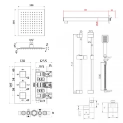 Drew Square Concealed Shower Valve With Fixed Head & Slide Rail Kit - 180mm Square Fixed Ceiling Arm - 400mm Head 13 Drew Square Concealed Shower Valve With Fixed Head & Slide Rail Kit - 180mm Square Fixed Ceiling Arm - 400mm Head -TAP WAREHOUSE Shop drew square shower valve 200 head slide kit tech 1