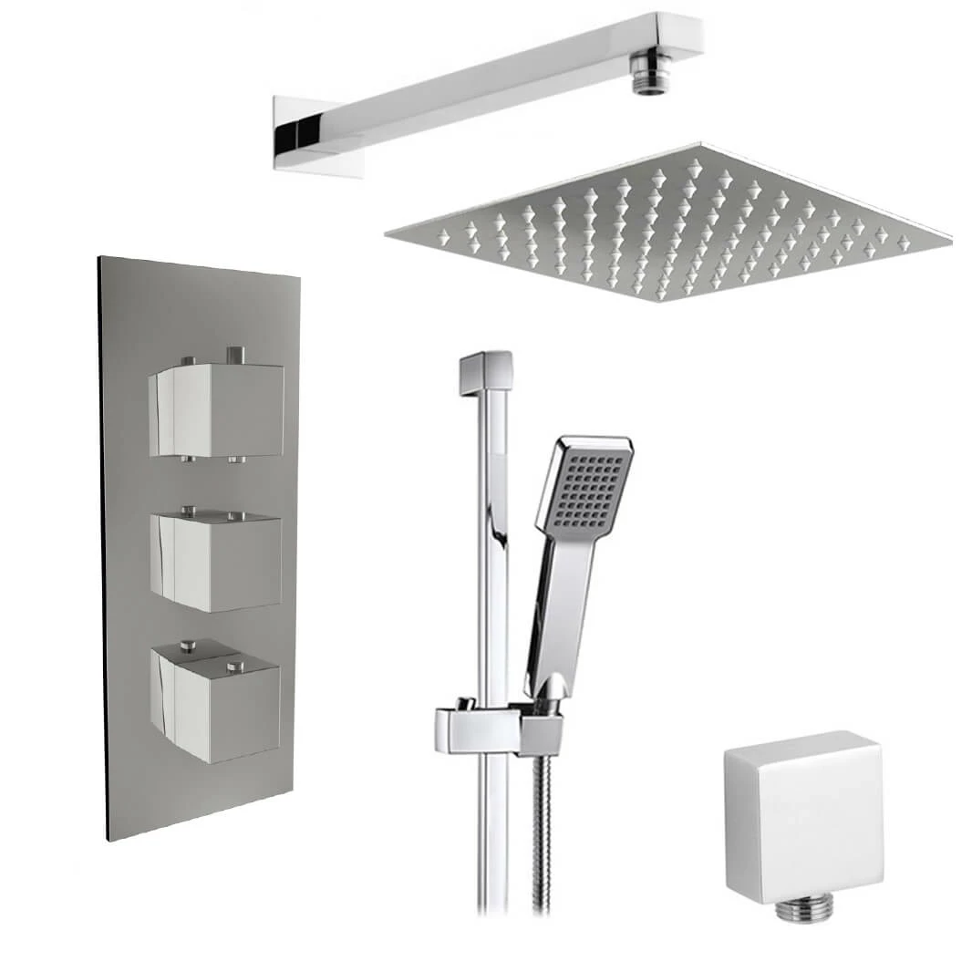 Drew Square Concealed Shower Valve With Fixed Head & Slide Rail Kit - 180mm Square Fixed Ceiling Arm - 400mm Head 4 Drew Square Concealed Shower Valve With Fixed Head & Slide Rail Kit - 180mm Square Fixed Ceiling Arm - 400mm Head - Image 2