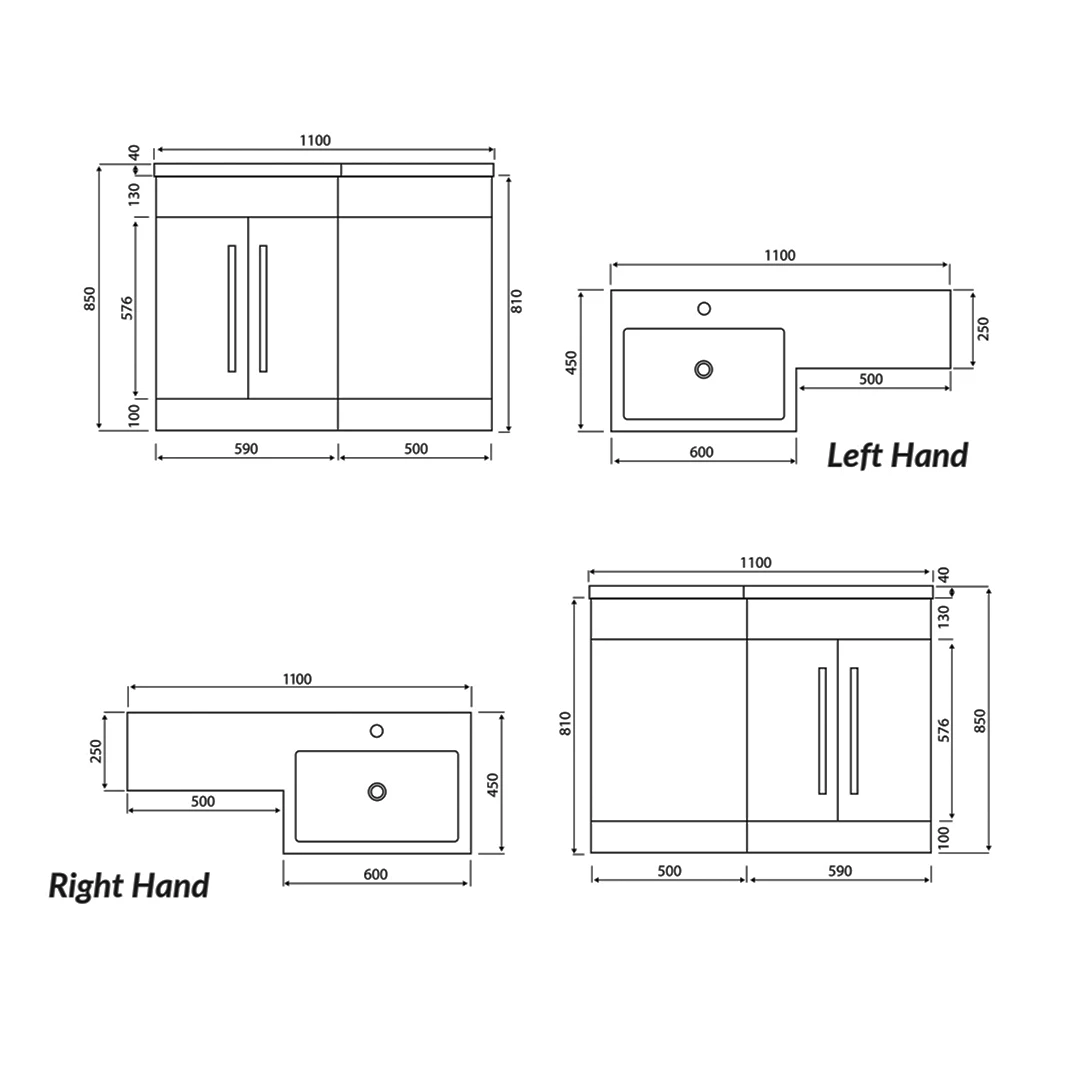 Dylan 1100mm Combination Right Hand Basin & Toilet Unit - Blue 15 Dylan 1100mm Combination Right Hand Basin & Toilet Unit - Blue - Image 13