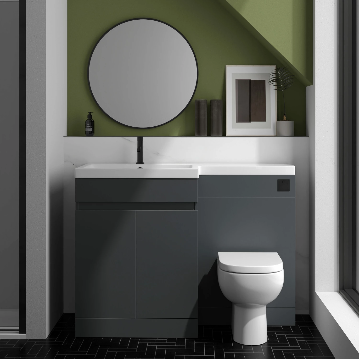 Dylan 1100mm Combination Left Hand Basin & Toilet Unit - Anthracite - Harbour Serenity Toilet, Slim Seat & Concealed Cistern 4 Dylan 1100mm Combination Left Hand Basin & Toilet Unit - Anthracite - Harbour Serenity Toilet, Slim Seat & Concealed Cistern - Image 2