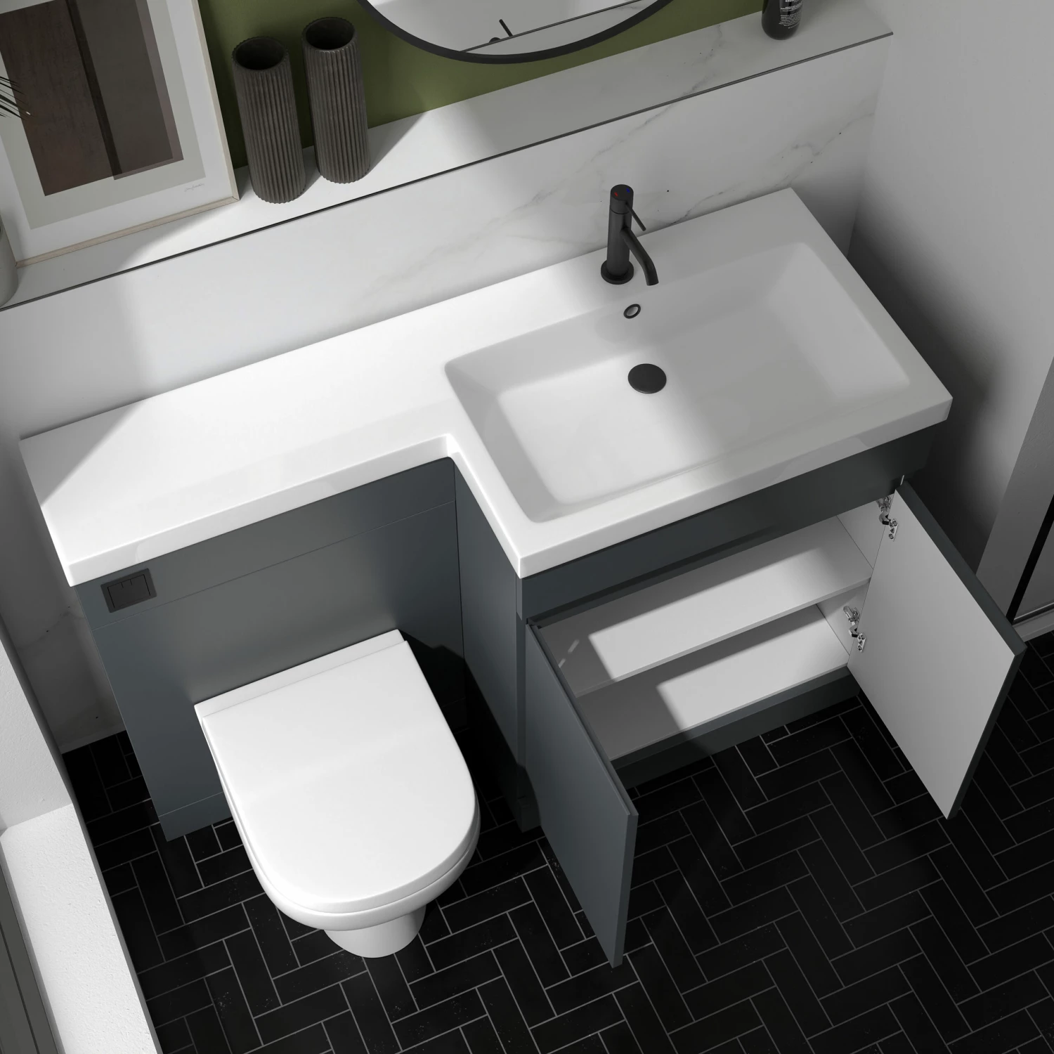 Dylan 1100mm Combination Left Hand Basin & Toilet Unit - Anthracite - Harbour Serenity Toilet, Slim Seat & Concealed Cistern 6 Dylan 1100mm Combination Left Hand Basin & Toilet Unit - Anthracite - Harbour Serenity Toilet, Slim Seat & Concealed Cistern - Image 4