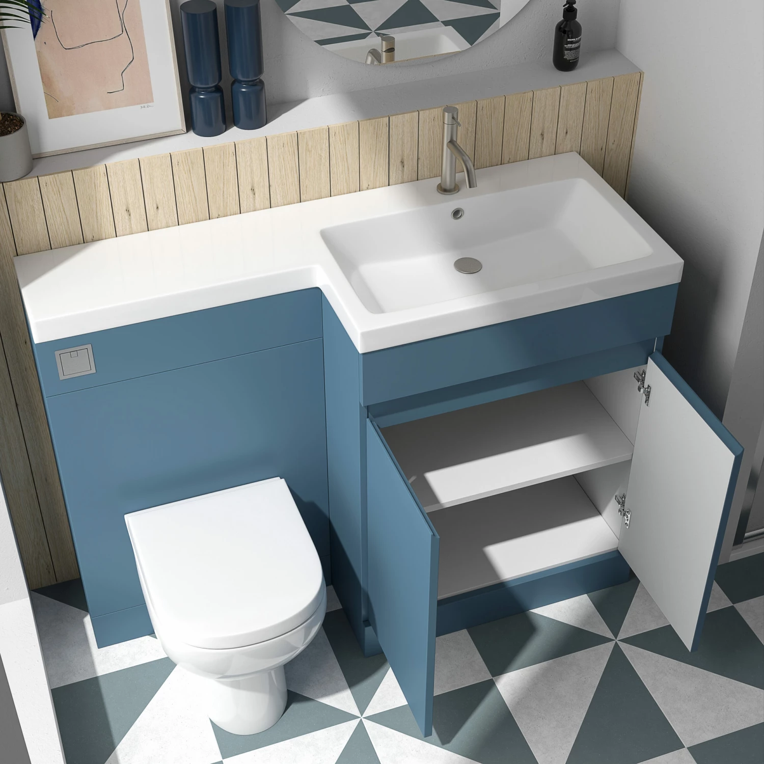 Dylan 1100mm Combination Right Hand Basin & Toilet Unit - Blue 6 Dylan 1100mm Combination Right Hand Basin & Toilet Unit - Blue - Image 4