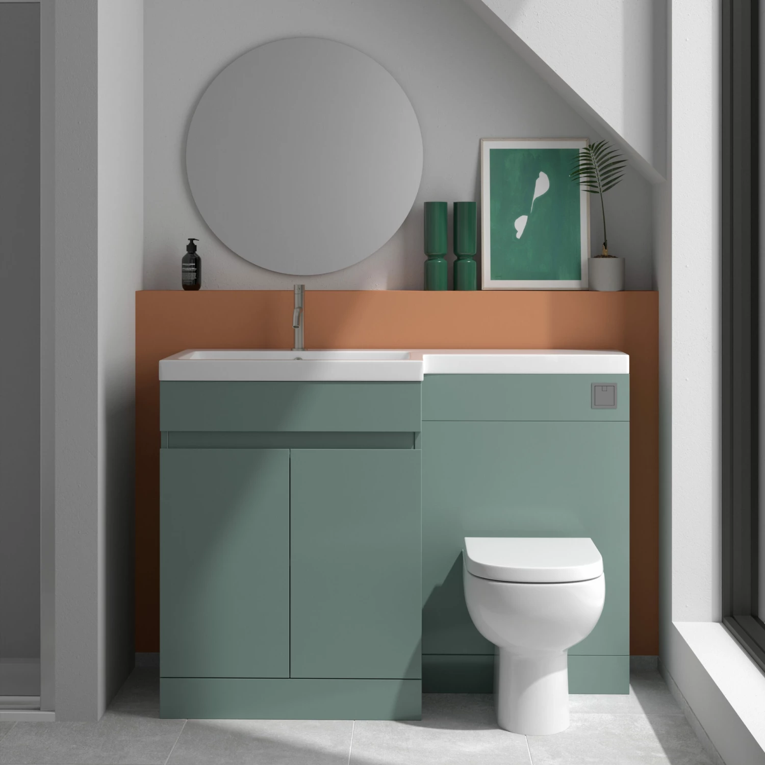 Dylan 1100mm Combination Left Hand Basin & Toilet Unit - Green 4 Dylan 1100mm Combination Left Hand Basin & Toilet Unit - Green - Image 2