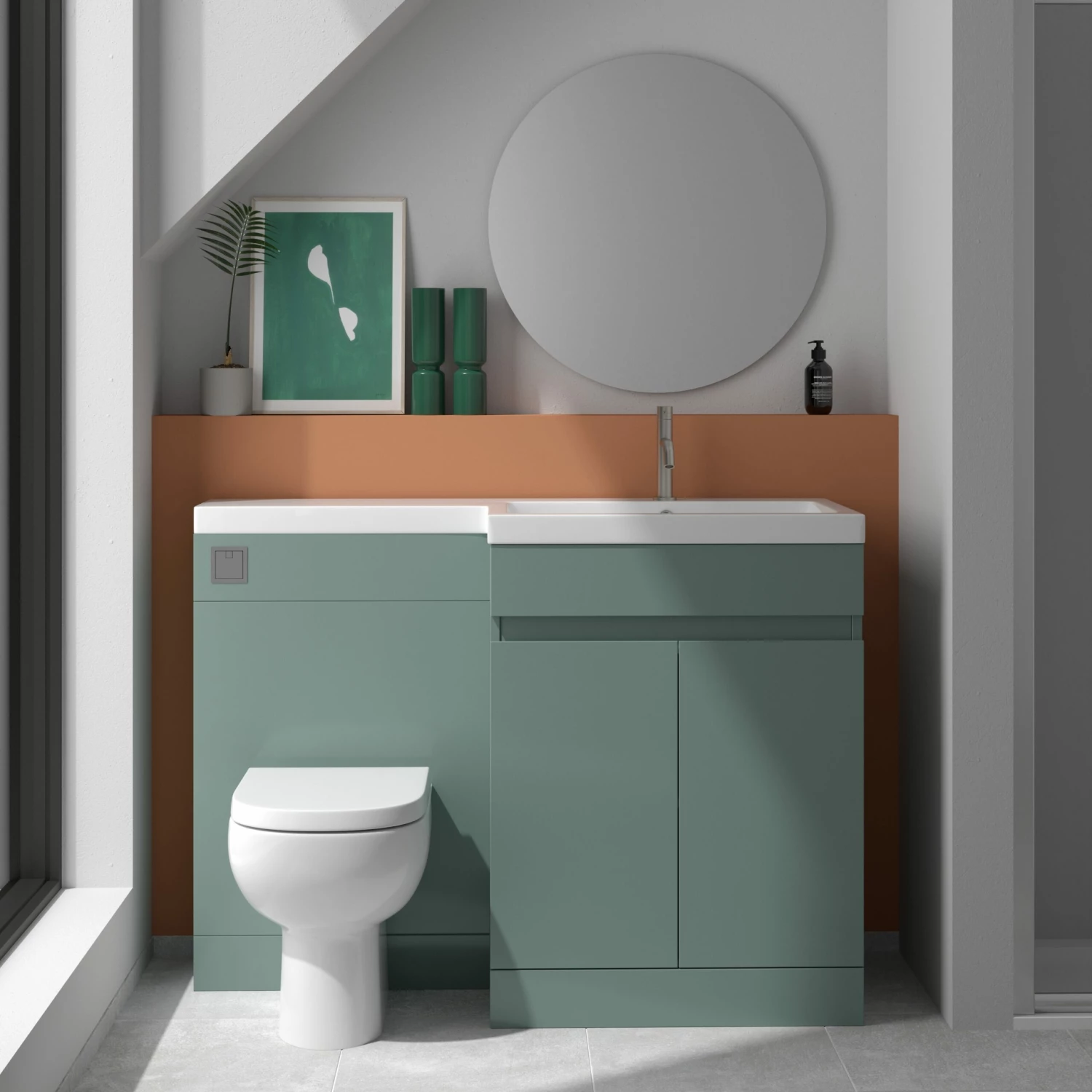 Dylan 1100mm Combination Left Hand Basin & Toilet Unit - Green 3 Dylan 1100mm Combination Left Hand Basin & Toilet Unit - Green
