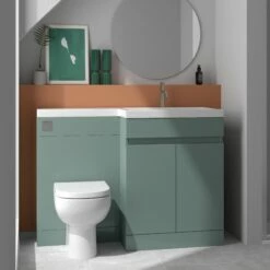 Dylan 1100mm Combination Left Hand Basin & Toilet Unit - Green 18 Dylan 1100mm Combination Left Hand Basin & Toilet Unit - Green -TAP WAREHOUSE Shop dylan green 1100 combi unit right lifestyle2
