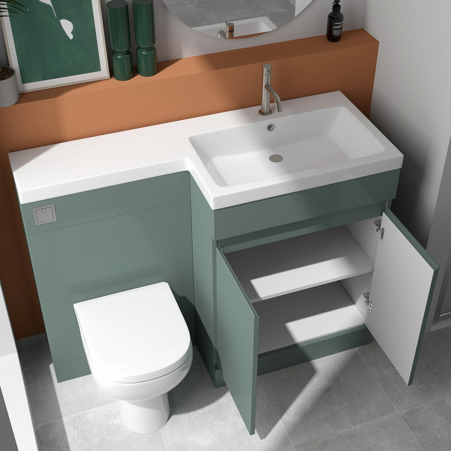 Dylan 1100mm Combination Left Hand Basin & Toilet Unit - Green 7 Dylan 1100mm Combination Left Hand Basin & Toilet Unit - Green - Image 5