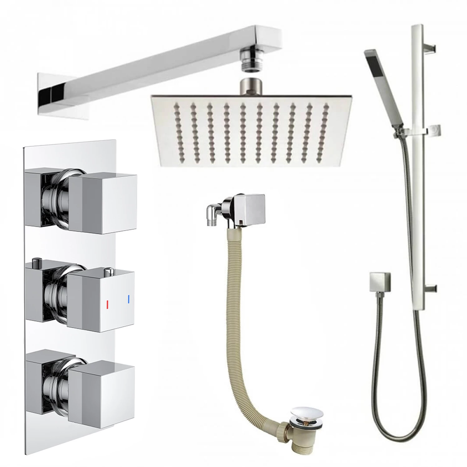 Elijah Concealed Shower Valve With 400mm Fixed Head, 360mm Ceiling Shower Arm, Slide Rail Kit & Overflow Bath Filler 4 Elijah Concealed Shower Valve With 400mm Fixed Head, 360mm Ceiling Shower Arm, Slide Rail Kit & Overflow Bath Filler - Image 2