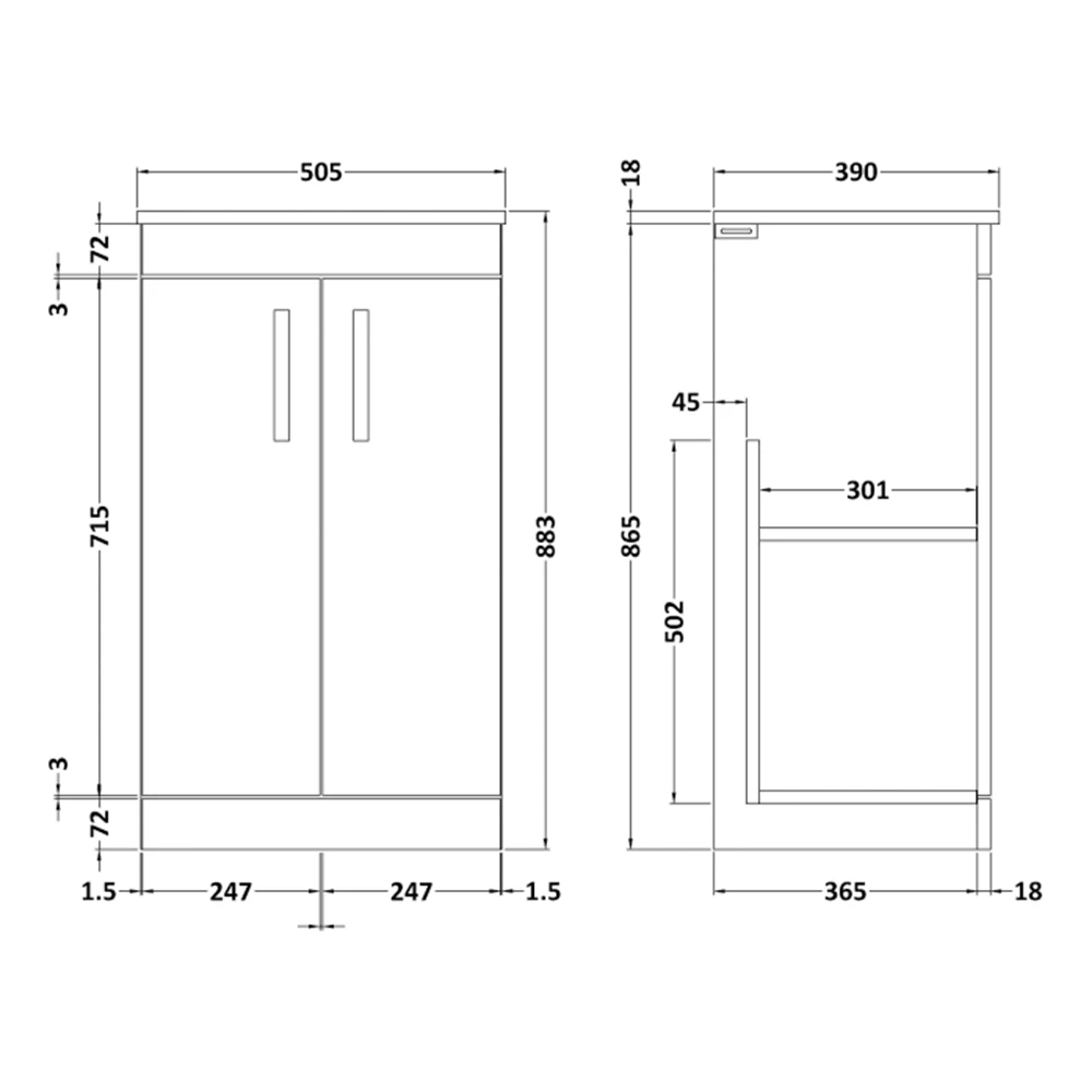 Emily 500mm Floorstanding Unit And Countertop - Gloss White - Square Hudson Reed Countertop Basin 15 Emily 500mm Floorstanding Unit And Countertop - Gloss White - Square Hudson Reed Countertop Basin - Image 13