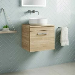 Emily 500mm Wall Mounted Natural Oak 1 Drawer Unit -TAP WAREHOUSE Shop emily 500 wall 1drawer unit countertop natural oak