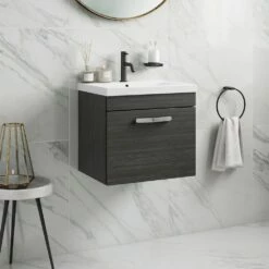 Emily 500mm Wall Mounted 1 Drawer Vanity Unit & Mid-Edged Basin - Hacienda Black 13 Emily 500mm Wall Mounted 1 Drawer Vanity Unit & Mid-Edged Basin - Hacienda Black -TAP WAREHOUSE Shop emily 500 wall 1drawer vanity unit basin black
