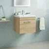 Emily 500mm Wall Mounted 1 Drawer Vanity Unit & Mid-Edged Basin - Hacienda Black 1 Emily 500mm Wall Mounted 1 Drawer Vanity Unit & Mid-Edged Basin - Hacienda Black -TAP WAREHOUSE Shop emily 500 wall 1drawer vanity unit basin oak