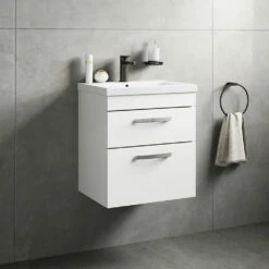 Emily 500mm Wall Mounted 2 Drawer Vanity Unit & Minimalist Basin - Gloss White