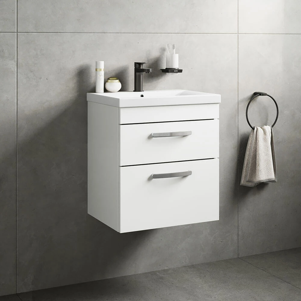 Emily 500mm Wall Mounted 2 Drawer Vanity Unit & Minimalist Basin - Gloss White 3 Emily 500mm Wall Mounted 2 Drawer Vanity Unit & Minimalist Basin - Gloss White