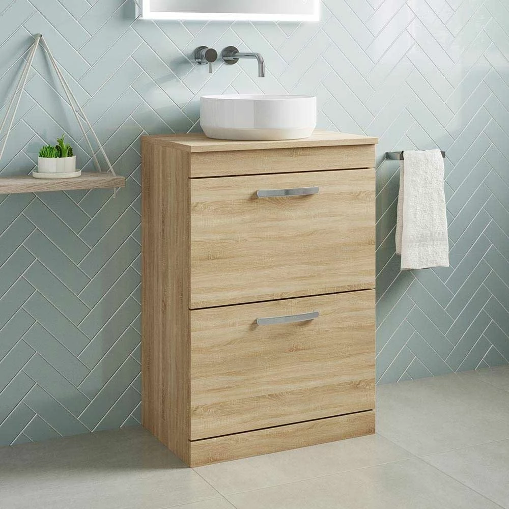 Emily 600mm Floorstanding 2 Drawer Unit In Natural Oak And Alana 460mm Countertop Basin 5 Emily 600mm Floorstanding 2 Drawer Unit In Natural Oak And Alana 460mm Countertop Basin - Image 3
