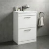 Emily 600mm Floorstanding 2 Drawer Vanity Unit & Minimalist Basin - Gloss White -TAP WAREHOUSE Shop emily 600 floor 2drawer vanity unit basin white