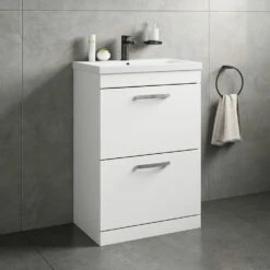 Emily 600mm Floorstanding 2 Drawer Vanity Unit & Minimalist Basin - Gloss White