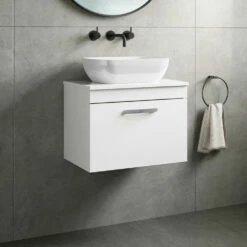 Emily 600mm Wall Mounted 1 Drawer Unit And Countertop - Gloss White - Hudson Reed Rectangular Countertop Basin 15 Emily 600mm Wall Mounted 1 Drawer Unit And Countertop - Gloss White - Hudson Reed Rectangular Countertop Basin -TAP WAREHOUSE Shop emily 600 wall 1 drawer unit countertop white