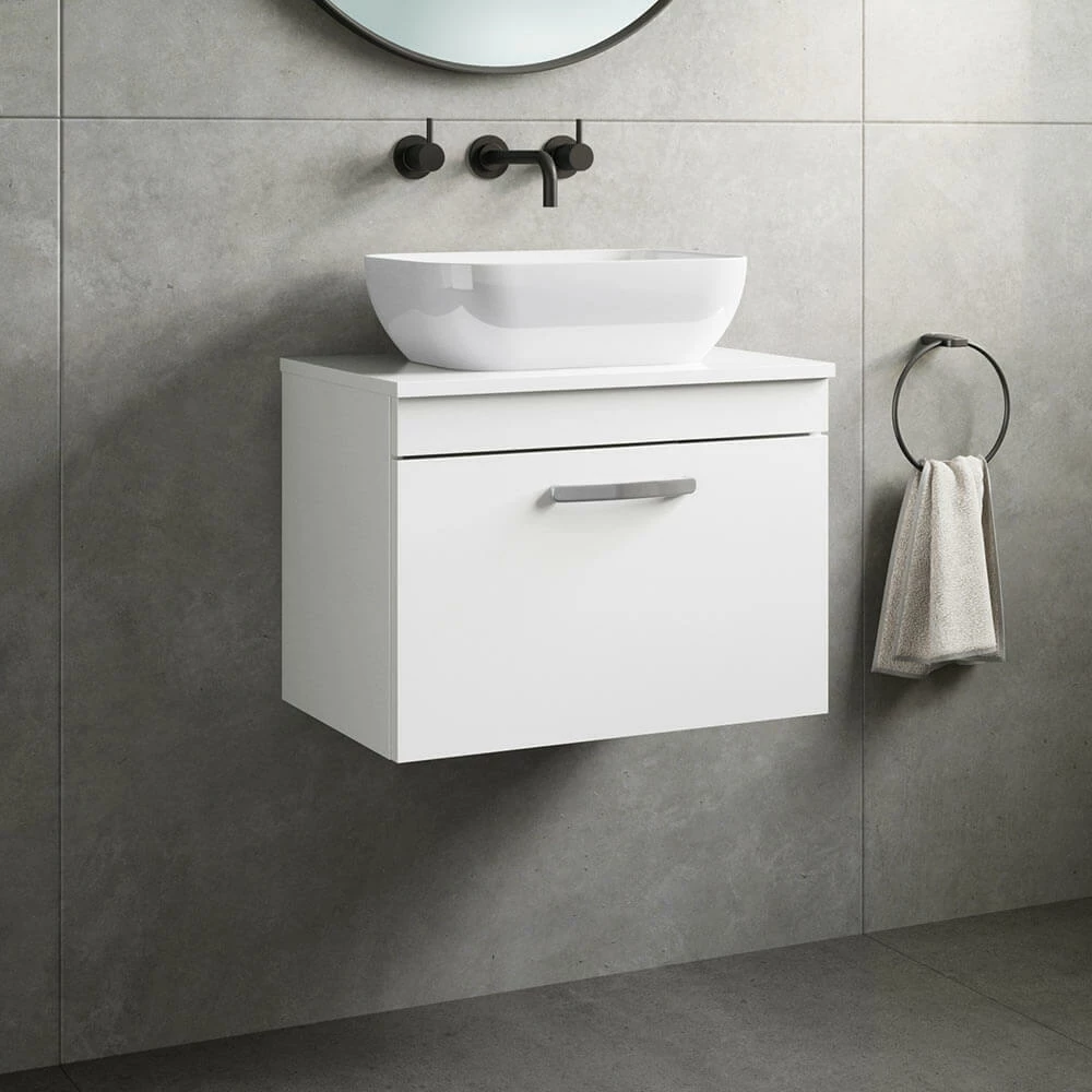 Emily 600mm Wall Mounted 1 Drawer Unit And Countertop - Gloss White - Hudson Reed Rectangular Countertop Basin 4 Emily 600mm Wall Mounted 1 Drawer Unit And Countertop - Gloss White - Hudson Reed Rectangular Countertop Basin - Image 2