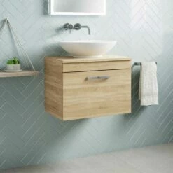 Emily 600mm Wall Mounted 1 Drawer Unit And Countertop - Gloss White - Hudson Reed Rectangular Countertop Basin