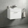 Emily 600mm Wall Mounted 1 Drawer Vanity Unit & Mid-Edged Basin - Natural Oak -TAP WAREHOUSE Shop emily 600 wall 1drawer vanity unit basin white