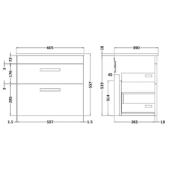 Emily 600mm Wall Mounted 2 Drawer Unit And Countertop - Natural Oak - Hudson Reed Rectangular Countertop Basin 27 Emily 600mm Wall Mounted 2 Drawer Unit And Countertop - Natural Oak - Hudson Reed Rectangular Countertop Basin -TAP WAREHOUSE Shop emily 600 wall 2 drawer unit countertop technical