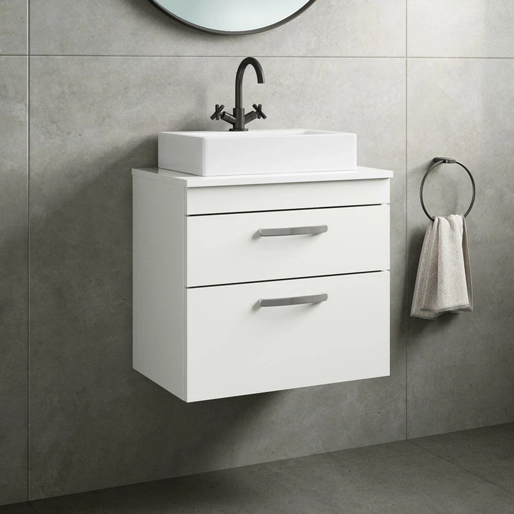 Emily 600mm Wall Mounted 2 Drawer Unit And Countertop - Natural Oak - Hudson Reed Rectangular Countertop Basin 4 Emily 600mm Wall Mounted 2 Drawer Unit And Countertop - Natural Oak - Hudson Reed Rectangular Countertop Basin - Image 2