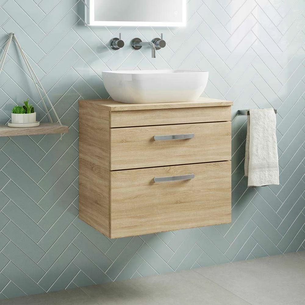 Emily 600mm Wall Mounted 2 Drawer Unit And Countertop - Natural Oak - Hudson Reed Rectangular Countertop Basin 3 Emily 600mm Wall Mounted 2 Drawer Unit And Countertop - Natural Oak - Hudson Reed Rectangular Countertop Basin