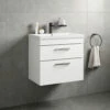 Emily 600mm Wall Mounted 2 Drawer Vanity Unit & Mid-Edged Basin - Hacienda Black -TAP WAREHOUSE Shop emily 600 wall 2drawer vanity unit basin white