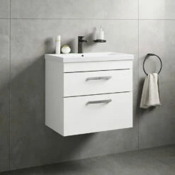 Emily 600mm Wall Mounted 2 Drawer Vanity Unit & Mid-Edged Basin - Hacienda Black