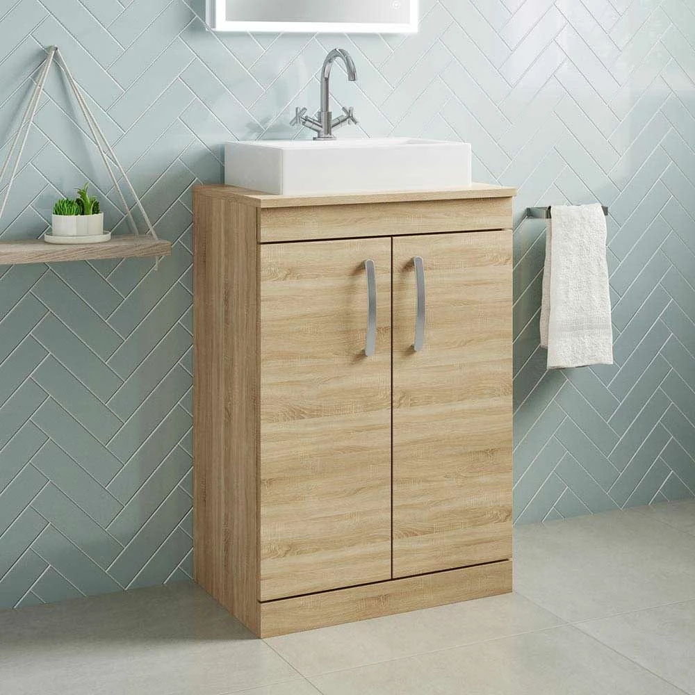 Emily 600mm Floorstanding Unit And Countertop - Natural Oak - 500mm Pura Countertop Basin 4 Emily 600mm Floorstanding Unit And Countertop - Natural Oak - 500mm Pura Countertop Basin - Image 2