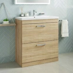 Emily 800mm Floorstanding 2 Drawer Vanity Unit & Minimalist Basin - Gloss White -TAP WAREHOUSE Shop emily 800 floor 2 drawers vanity unit natural oak