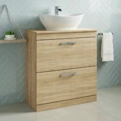 Emily 800mm Floorstanding 2 Drawer Unit And Countertop - Gloss White - No Basin -TAP WAREHOUSE Shop emily 800 floor 2drawer unit countertop naturaloak