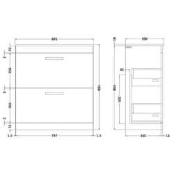 Emily 800mm Floorstanding 2 Drawer Unit And Countertop - Gloss White - No Basin -TAP WAREHOUSE Shop emily 800 floor drawers unit countertop technical